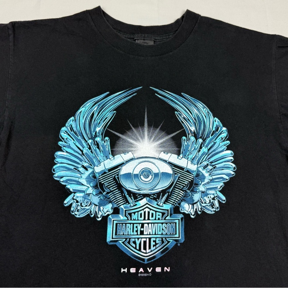 Vtg Harley Davidson Mens T-Shirt Large 90s Chrome Heaven Double Sided Biker A9